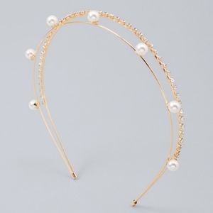 2X HOST PICK!TWO-ROW FAUX PEARL & RHINESTONE HEADBAND